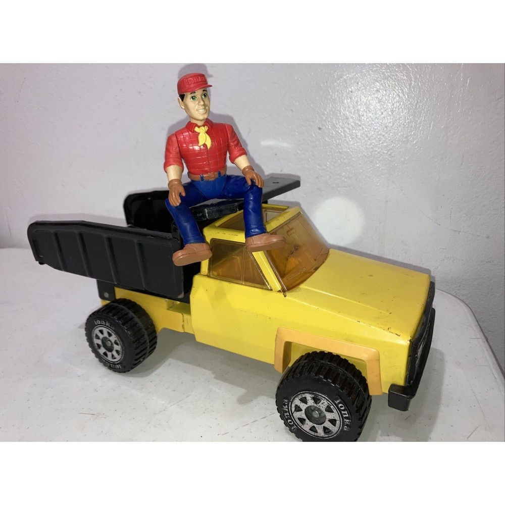 Vintage 1983 Tonka Pickup Dump Truck (Steel) 51070 Yellow Black + Action Figure